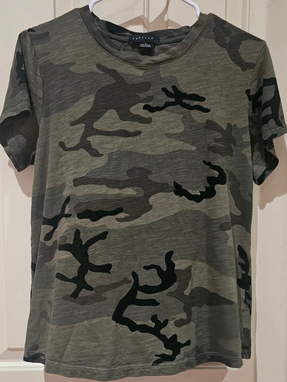 Sanctuary Camo Short Sleeve Tee - Olive Green Women Size Large